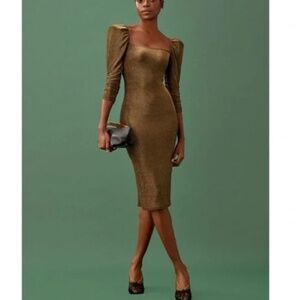 ✨ SALE✨ EUC Reformation Rahm Midi Dress - Bronze Gold Sparkle Knit Stretch Small